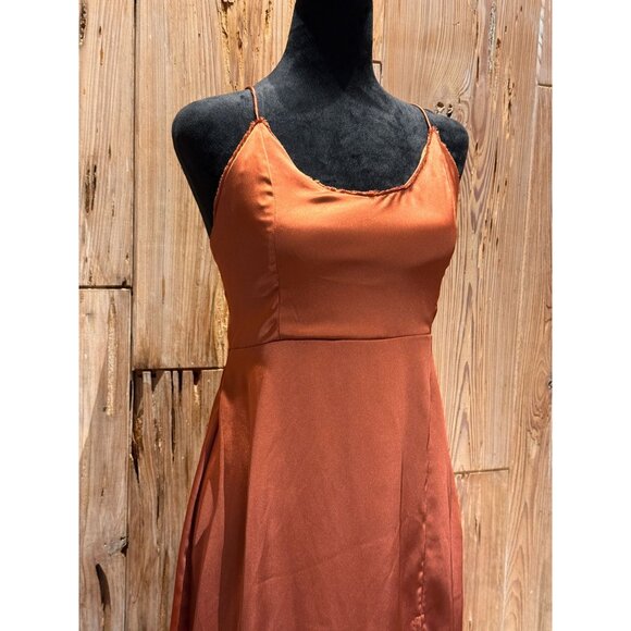 Steele Womens Burnt Orange Slip Maxi Dress With Tie-Back Thigh Slit And Spaghett - Picture 2 of 10